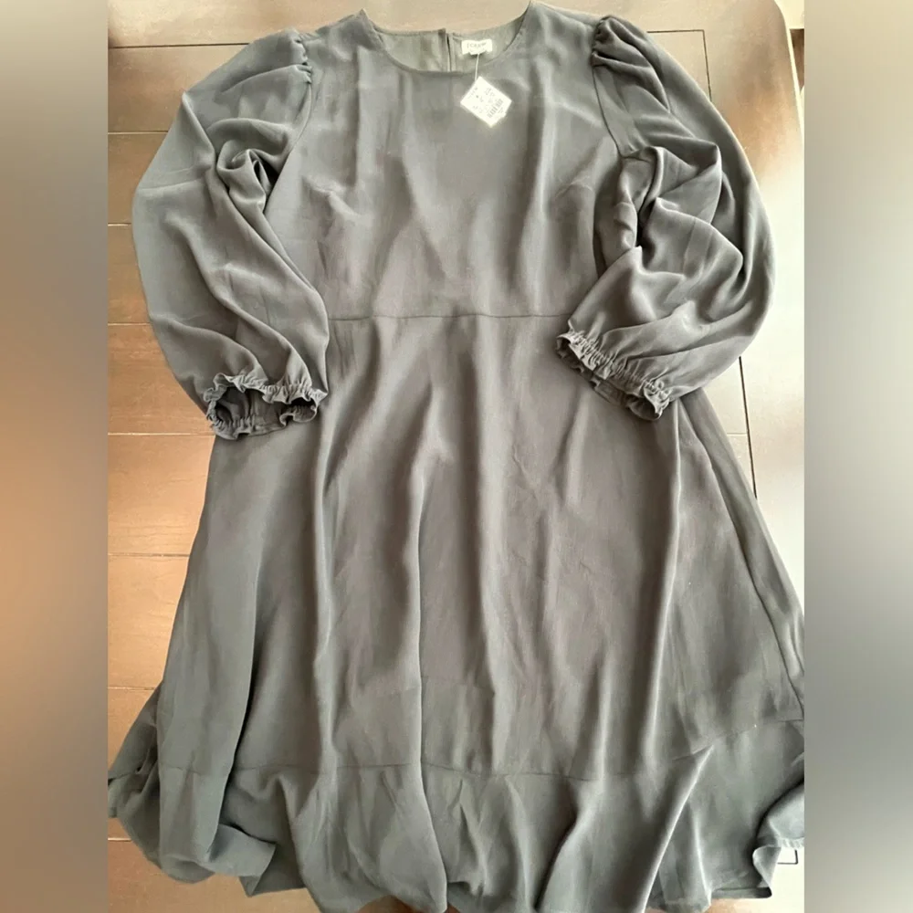 J. Crew Black Midi Dress with Puff Sleeves - Picture 1 of 8